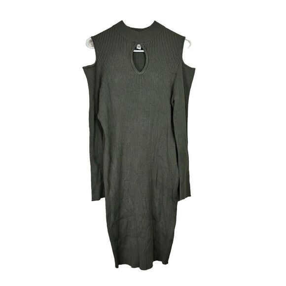 Say What Sweater Knit Dress Woman 2X Army Green Pullover Cold Shoulder Dress NWT - Picture 14 of 15